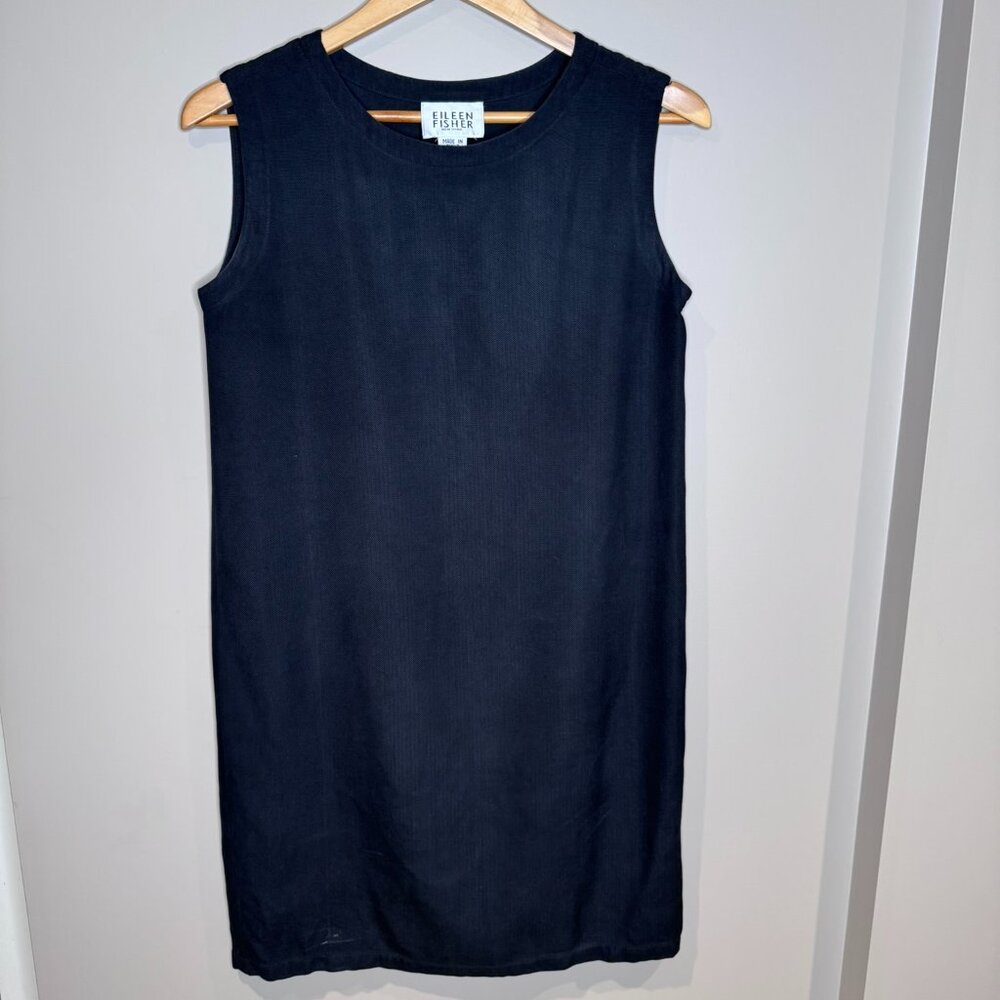 Eileen Fisher | 100% Silk Shift Midi Dress | Black | Medium